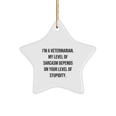 Veterinarian Gifts - Funny Sarcasm Star Ornament for Christmas, 'I'm A Veterinarian. My Level Of Sarcasm Depends On Your Level Of Stupidity.' Gifts from Friends to Family - Image 1